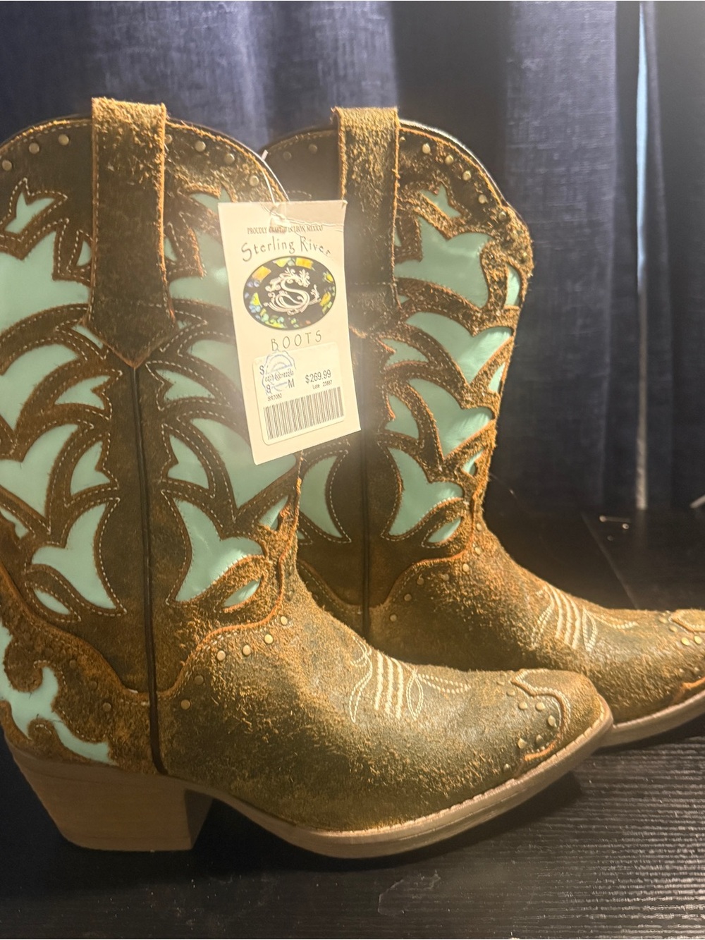 Moss with Light Turquoise Western Boots
